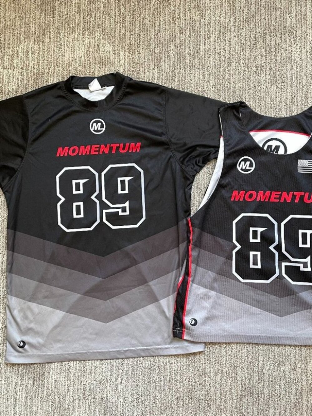 Lot of 2 Mens Small Team Momentum Lacrosse Jersey Set 89 Black Gray
